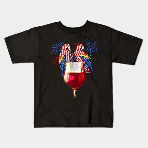 Red White Blue Wine Glasses Firework 4th Of July Kids T-Shirt by Kaileymahoney